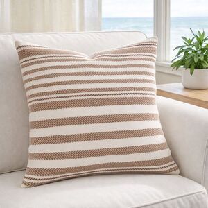 Dash & Albert Stripe Pillow Cover 20” x 20” 100% Cotton Khaki